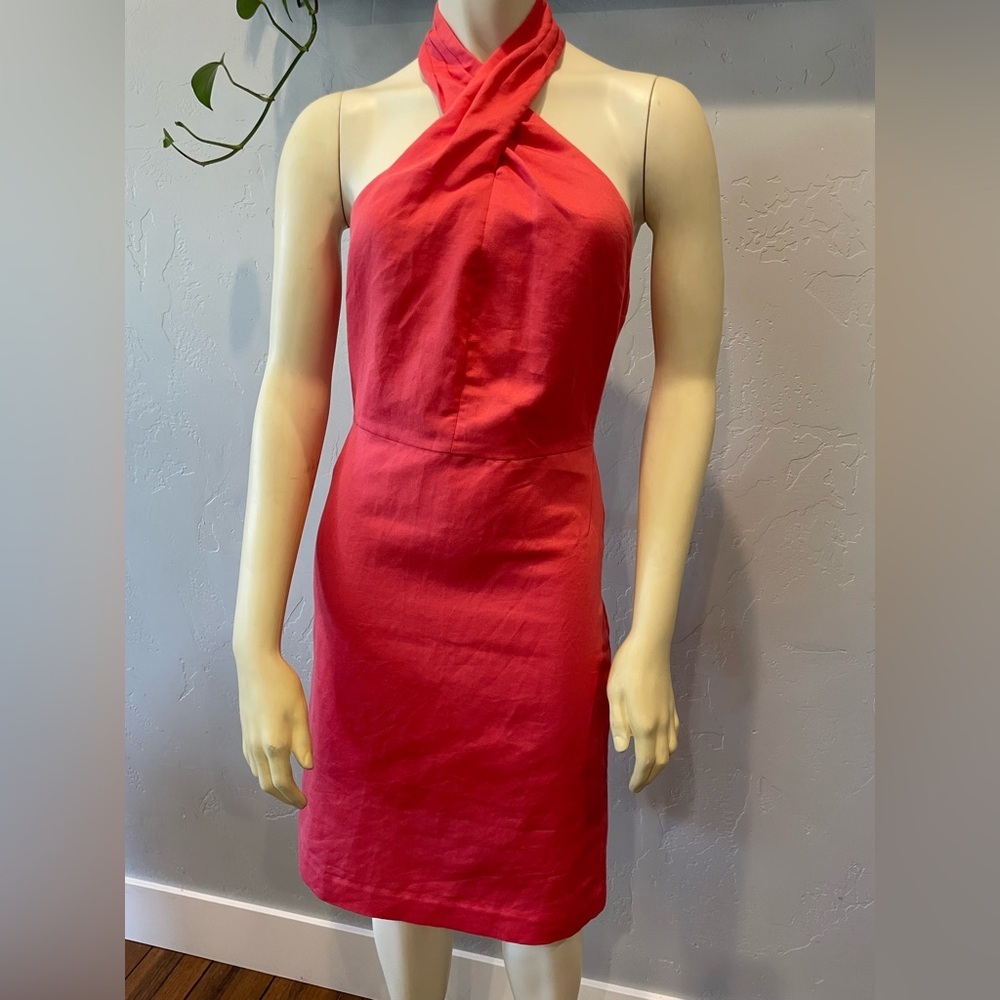 Women’s BR linen blend coral Halter Neck  Dress size 2 petite